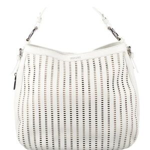 Versace White Perforated Leather Hobo Bag